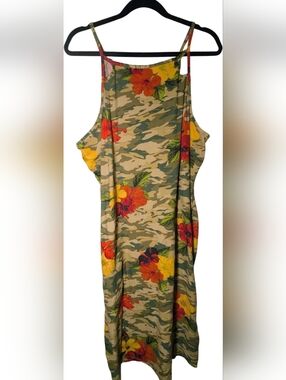 Rouge Collection Camo & Hibiscus Floral Midi Dress 3X NWOT